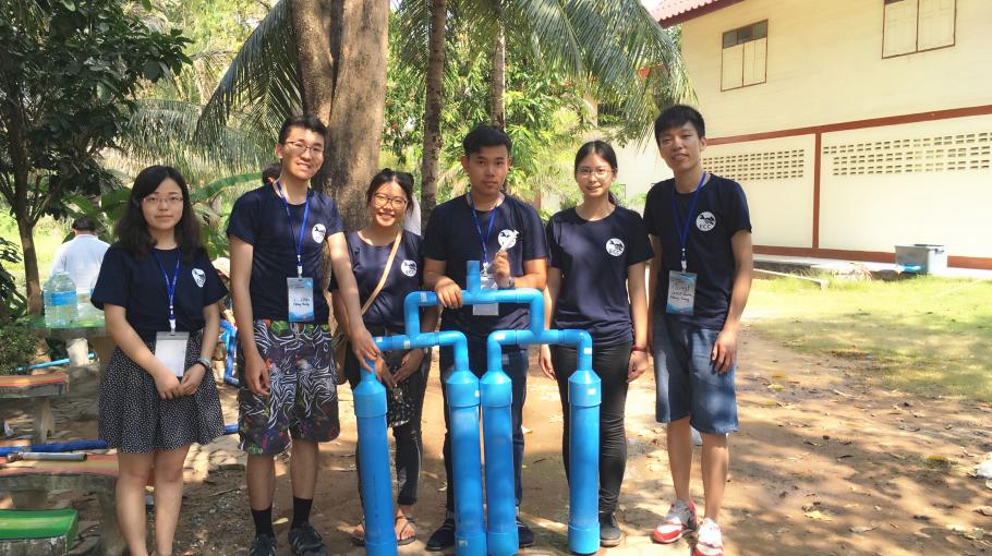 HKUST team with their hand-made water purification device.